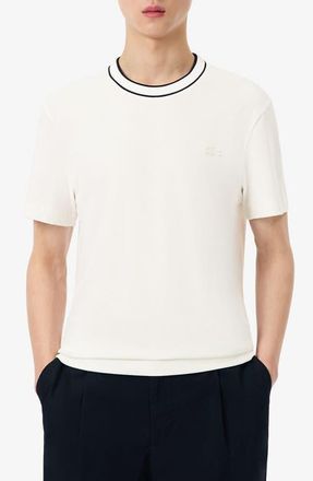Lacoste Regular Fit Tipped Piqu&eacute; Crewneck T-Shirt in Flour at Nordstrom, Size 5