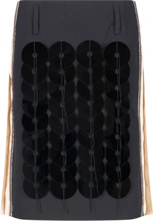 Marni Black Oversized Round Sequin Panel Midi Skirt