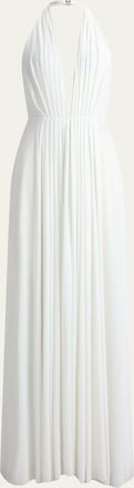 Ralph Lauren Collection Sleeveless Pleated Plunging Halter Gown