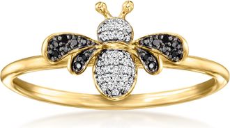 Ross-Simons Black and White Diamond Bumblebee Ring in 18kt Gold Over Sterling