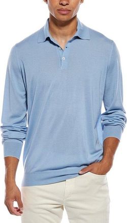 Brunello Cucinelli Light Blue Wool Polo Sweater, Brand Size 46 (US Size 36)