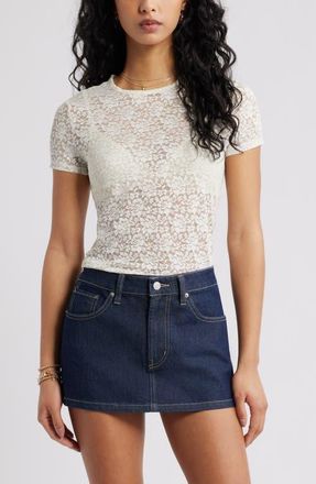 BP. Short Sleeve Stretch Lace Top in Ivory at Nordstrom, Size Xx-Small