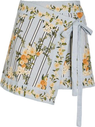Agua Bendita Luna Floral-print Linen Mini Wrap Skirt - Multicoloured - M/L (UK14 / L)