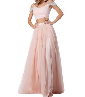 Sherri Hill Beaded Shoulder Strap Prom Dress In Blush