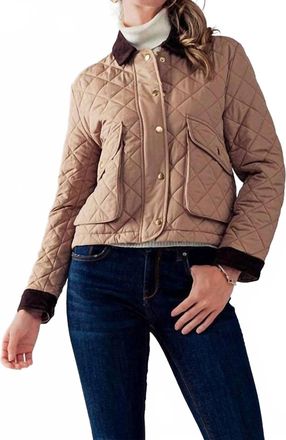 Love Tree Barn Quilted Padded Jacket With Corduroy Trim In Khaki