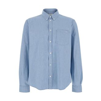 Maison Kitsun&eacute; Denim Shirts, male, Blue, Size: XL Profile Fox Regular Shirt