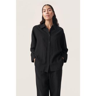 Soaked In Luxury Belira Casual Fit Shirt in Black at Nordstrom, Size Xx-Large