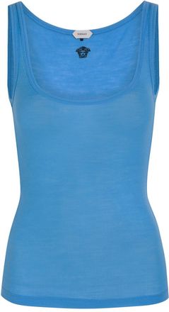 Versace Ribbed Logo-embroidered Cotton Tank top - Blue - 42 (UK10 / S)