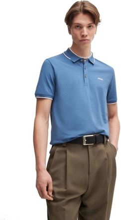 HUGO BOSS Hugo Mens Dinoso222 Rubber Logo Short Sleeve Polo Shirt, Medium Blue