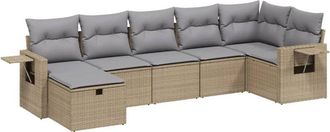 vidaXL Juego De Sof&aacute;s Jard&iacute;n Con Cojines Beige Mezcla 7 Pzas Rat&aacute;n Pe Vidaxl