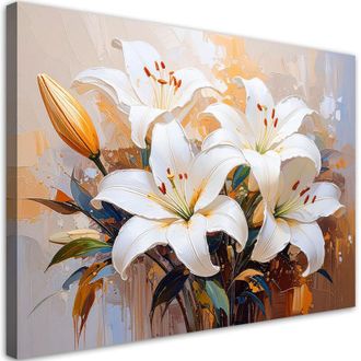 Artgeist Quadro su tela, Gigli bianchi Fiori dipinti - 60x40
