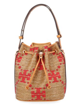 Tory Burch Womens Bucket Bag T Monogram Beige Polyester Handbags Hand