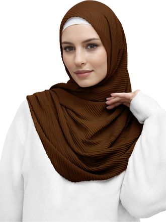 Lina & Lily Premium Cotton Pleated Hijab for Muslim Women, Maxi Head Scarf Shawl Wrap Lightweight (Dark Brown)