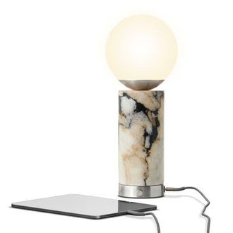 Brightech Aspen 11 Led Marble Table Lamp With Frosted Glass Globe Shade And Charging Usb Port in Brushed Nickel at Nordstrom