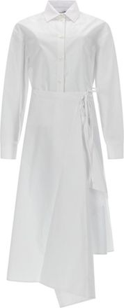 Msgm White Shirt Collar Midi Dress
