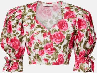 Chlo&eacute; Floral cropped puff-sleeve cotton blouse