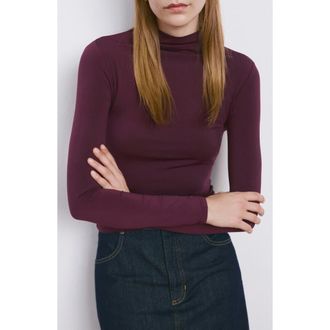 Mango Funnel Neck Long Sleeve T-Shirt in Burgundy at Nordstrom, Size X-Small