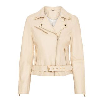 Notyz Stijlvolle Bikerjas Ivoor met Gouden Accenten - Dames - Leren en Su&egrave;de Jassen - Beige - L - Leer - Jassen
