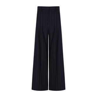 Max Mara Broeken, Dames, Blauw, 2Xs, Wol, Nebbie Pinstripe Broek
