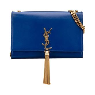 Saint Laurent Pre-owned Shoulder Bags, female, Blue, Size: ONE SIZE Pre-owned Medium Smooth Calfskin Monogram Kate Tassel Crossbody