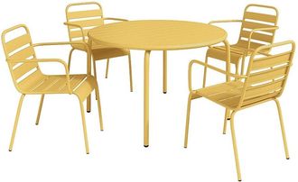 VENTE-UNIQUE.COM Conjunto de mesa y sillas para jard&iacute;n acero mostaza