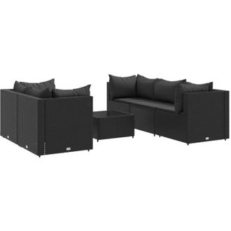 vidaXL Set Muebles De Jard&iacute;n 6 Piezas Y Cojines Rat&aacute;n Sint&eacute;tico Negro Vidaxl