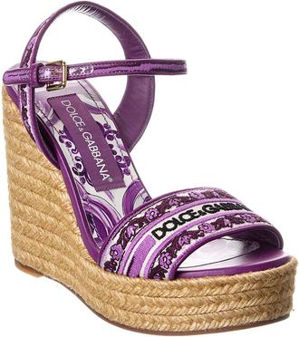 Dolce & Gabbana Majolica Canvas & Leather Wedge Sandal