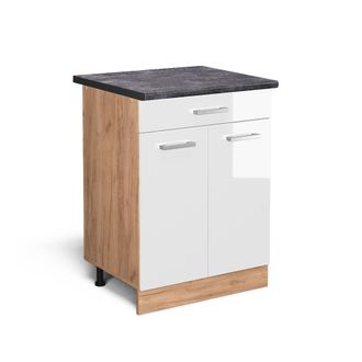 Vicco Mueble Bajo De Cocina R-line, Blanco Alto Brillo, 60 Cm Con Caj&oacute;n, Et Antracita Vicco