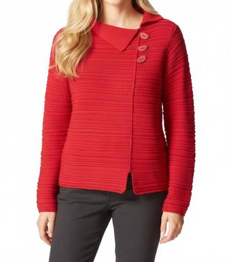 Habitat Ribbed Knit Button Detail Front Slit Top In Ruby