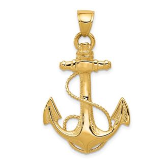 Diamond2Deal 10k Yellow Gold 2-D Anchor with Rope Pendant