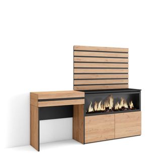 Skraut Home Tocador efecto madera roble 177x35x145cm chimenea efecto fuego