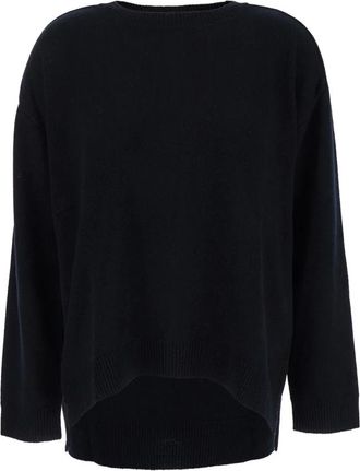 P.A.R.O.S.H. Trui met ronde hals en asymmetrische zoom - Dames - Ronde hals truien - Zwart - S - Wol - Truien & Vesten