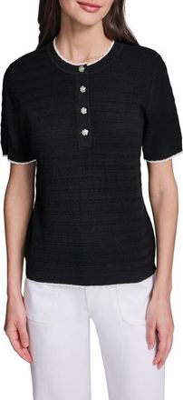 Karl Lagerfeld Short Sleeve Sweater in Black/Soft White at Nordstrom, Size X-Large