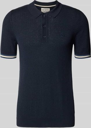 Superdry Slim Fit Poloshirt mit Strukturmuster und Knopfleiste in Marine, Gr&ouml;&szlig;e XXXL
