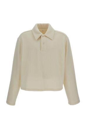 Rier Cream Wool Fleece Cropped Polo Shirt