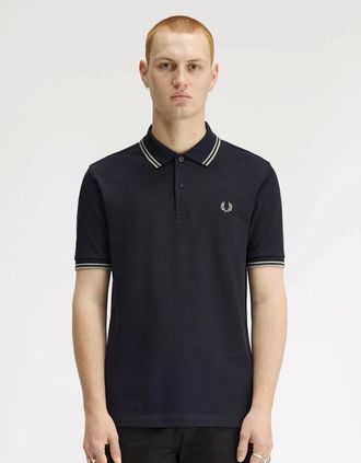 Fred Perry Mens Fred Perry Mens Twin Tipped Signature Polo Shirt - Navy/Seagrass T73 - Navy Seagrass - Size: 40