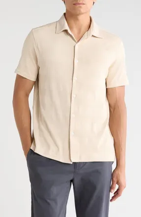 Robert Barakett Edmond Short Sleeve Knit Button-Up Shirt in Moonstone at Nordstrom, Size Xx-Large