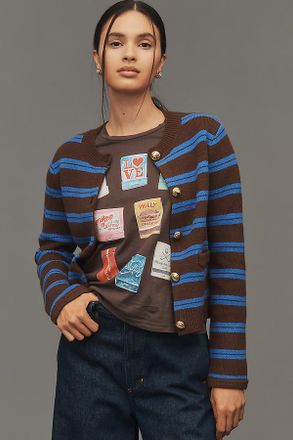 endless rose Crew-Neck Stripe Cardigan Sweater