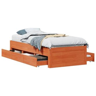 Berkfield Home Bed Frame Frame w/Drawers Wax Brown 75x190 cm Small Single Solid
