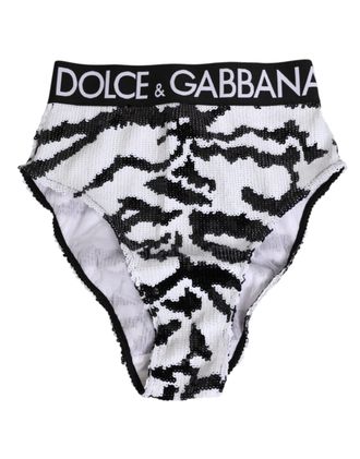 Dolce & Gabbana Black White Sequin High Waist Panty Womens Underwear