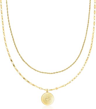 Ross-Simons Italian 18kt Gold Over Sterling Evil Eye Disc Layered Necklace