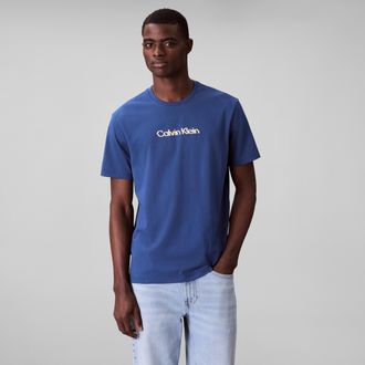 Calvin Klein Jeans T-Shirt CALVIN KLEIN JEANS SS GLITCHED LOGO EU CLASSIC TEE, Herren, Gr. XXL, blau (blau jean), Single Jersey, Obermaterial: 100% Baumwolle, unifarben,