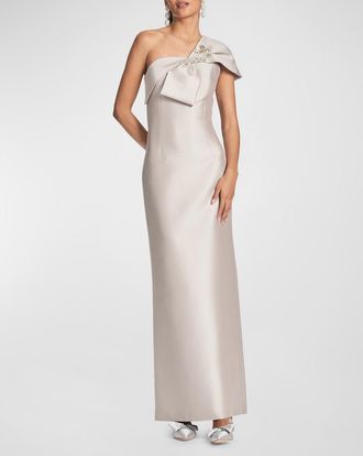 Sachin & Babi Ines One-Shoulder Bow Column Gown