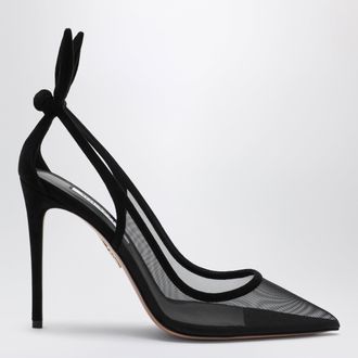 Aquazzura D&eacute;collet&eacute; Bow Tie nere in rete e camoscio