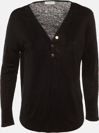 Sandro Black Linen Knit Long Seeve T-Shirt