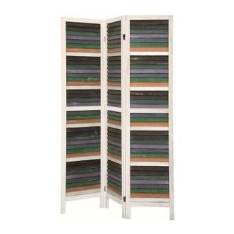 HERDASA Biombo Mampara De Separaci&oacute;n En Madera De Pino Multicolor, Dise&ntilde;o Provenza Blanco