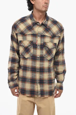 Dsquared2 Camicia Regular Fit a Quadri con Orlo e Carr&egrave; Sfrangiati Dsquared2