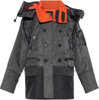 Dsquared2 Jassen, Heren, Grijs, S, Leer, Ge&iuml;soleerd jack met opstaande kraag