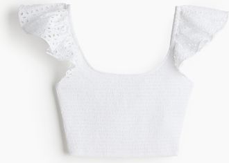 H&M Gesmoktes Kurztop - White