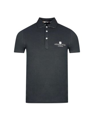Aquascutum Mens Aquascutum London Bold Logo Black Polo Shirt - Size: 38